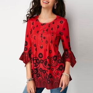 Floral Red and Black Women's Tunic Top NWOT